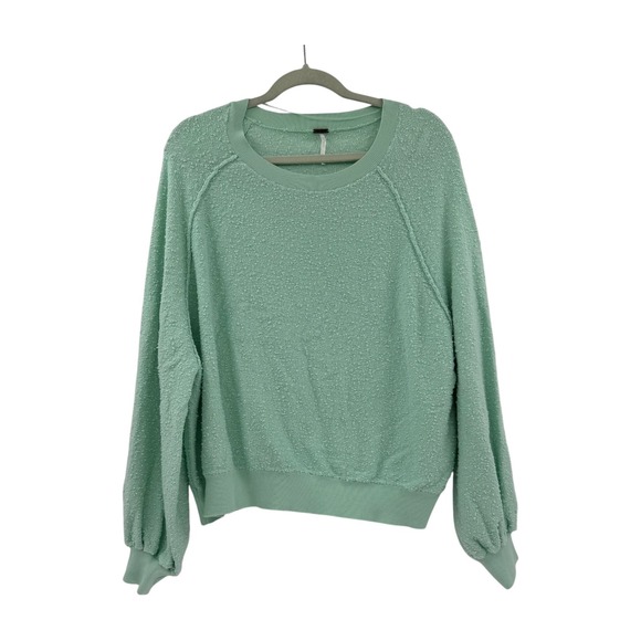 Free People Sweaters - Free People Found My Friend Mint Green Textured Puff Sleeve Sweater Large